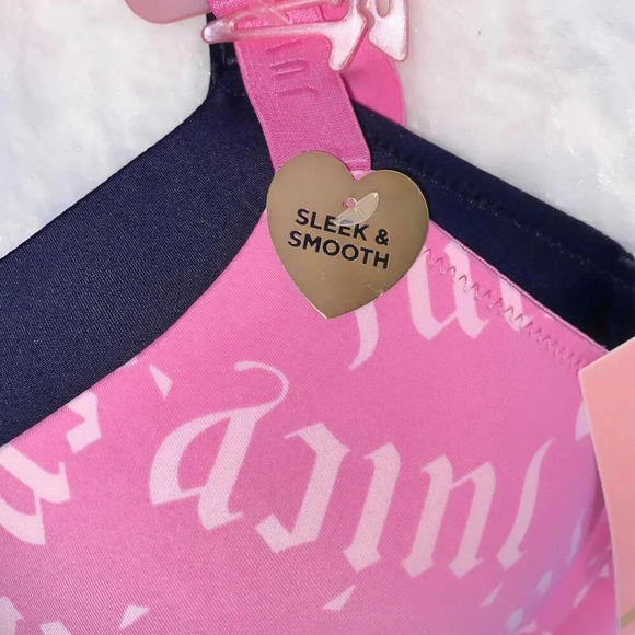 Juicy Couture  Sexy Pink Logo & Solid Black Push-up Bra 2 Piece set Size 42D - Picture 6 of 8